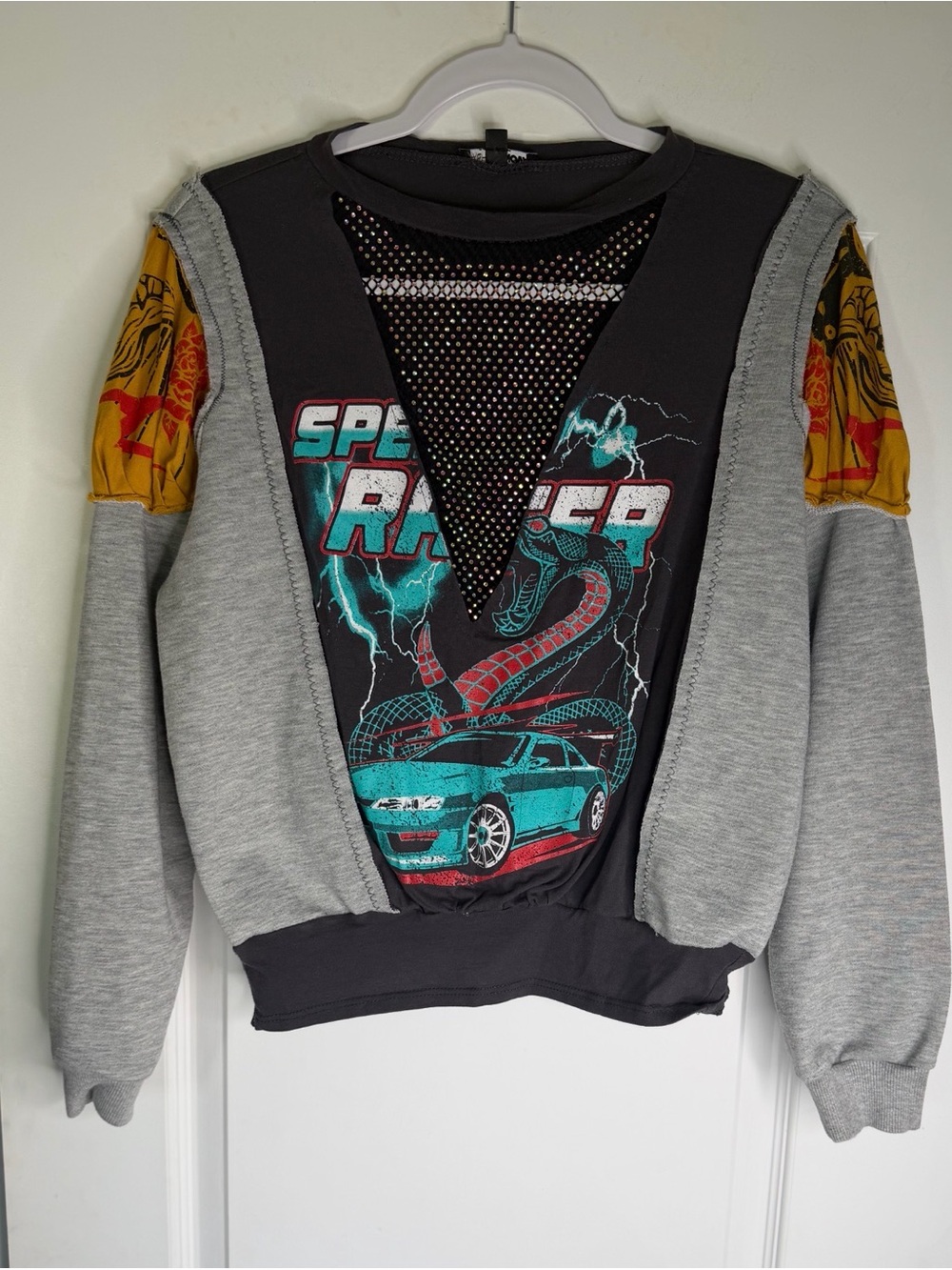 Fashion Nova Reworked Gray “Speed Racer” Pullover Sweater No Sz tag fits like S